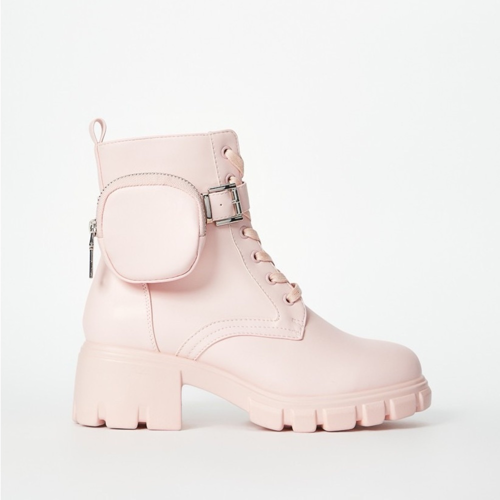 Pink Lug Sole Boots with Pocket